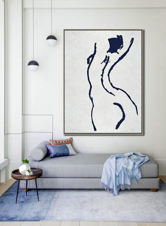 Large Abstract Art,Buy Hand Painted Navy Blue Abstract Painting Nude Art Online,Wall Art Painting